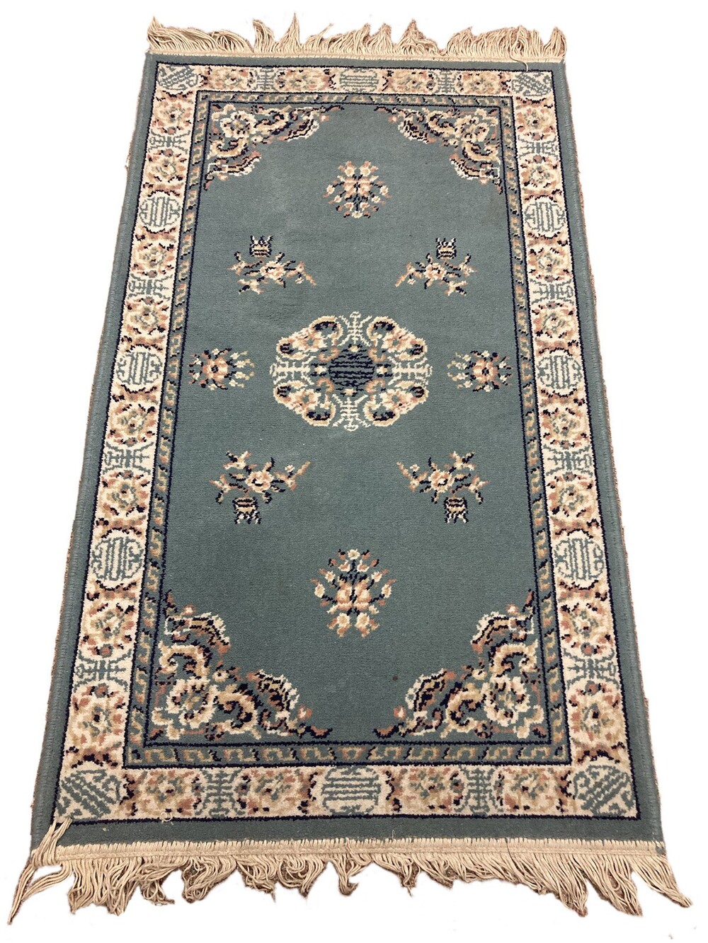 VTG 48" X 28" 4ft Oriental Rug Blue Beige Pink White Door Mat Runner Carpet